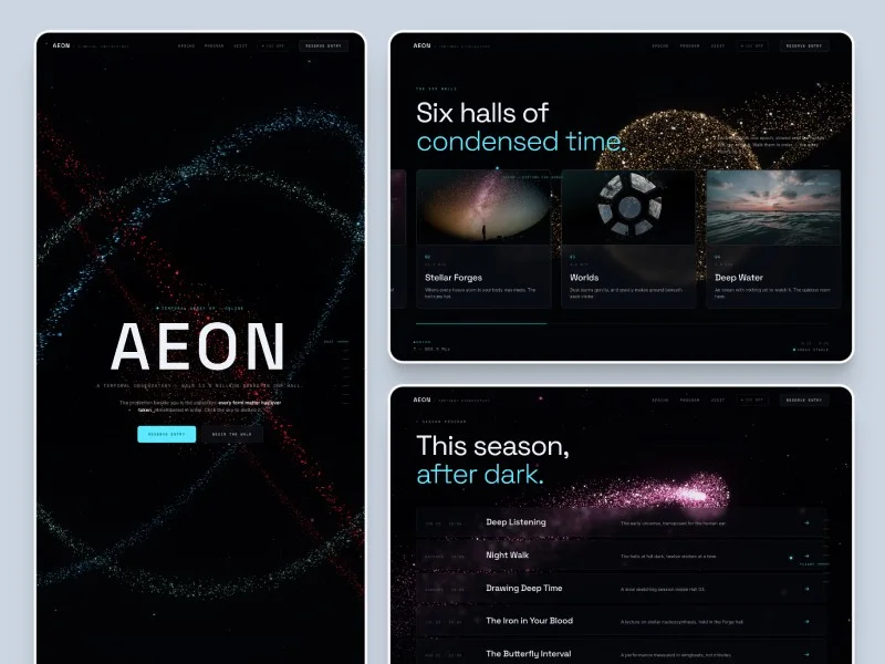 Prévia do template AEON — Deep Time WebGL Scroll Experience