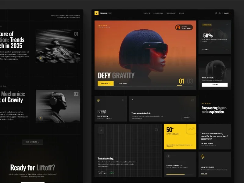 Prévia do template Aerocore Futuristic E-commerce Landing Page Template