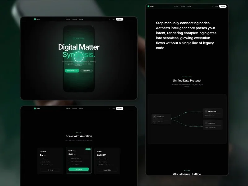 Prévia do template Aether Futuristic SaaS Landing Page Template
