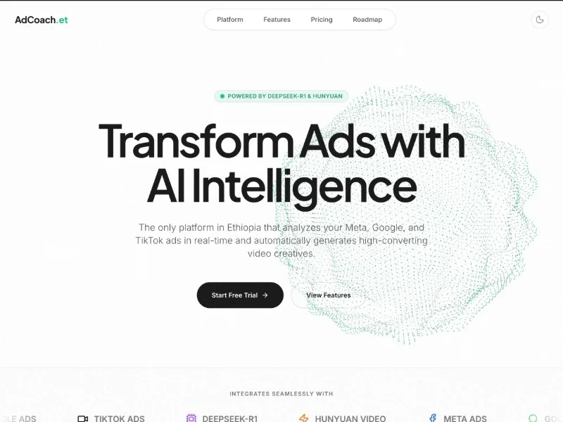 Prévia do template AI Ad Analytics SaaS Landing Page Template