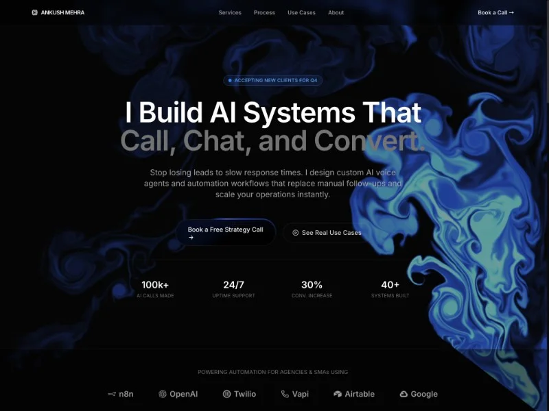 Prévia do template AI Automation Developer Portfolio Landing Page Template