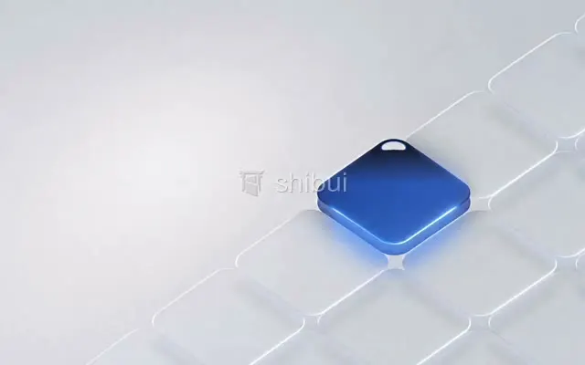 Um quadrado azul brilhante sobe em uma grade de quadrados translúcidos em um fundo claro.