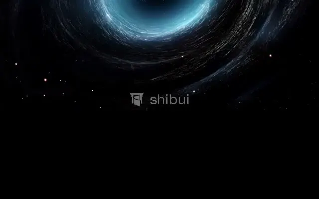 Um túnel escuro e texturizado com luz azul brilhante e estrelas distantes no espaço.