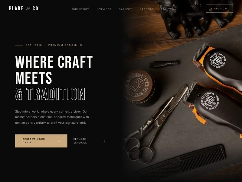 Prévia do template Barbershop, modelo de site para barbearia