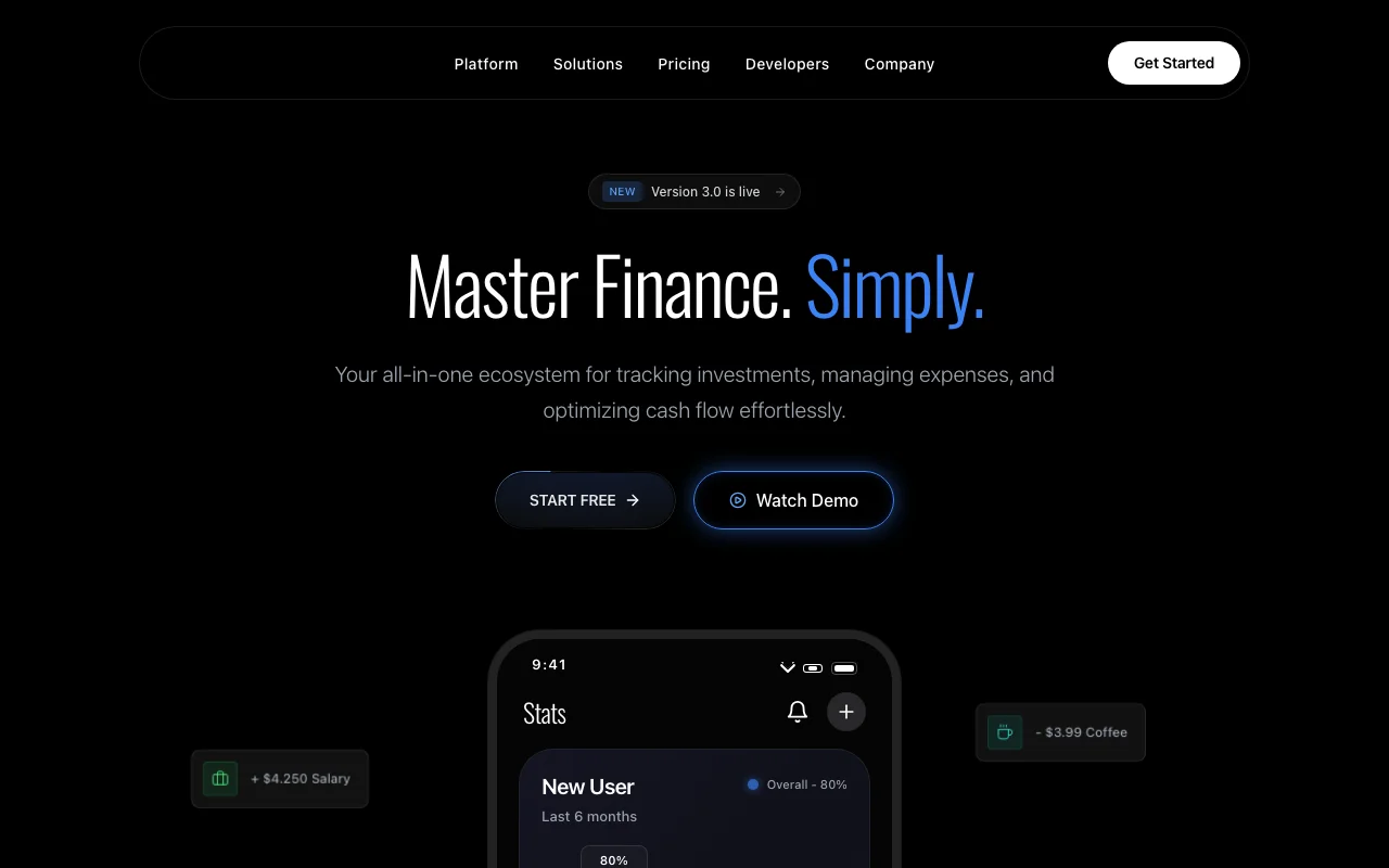 Prévia do template Finex Finance SaaS