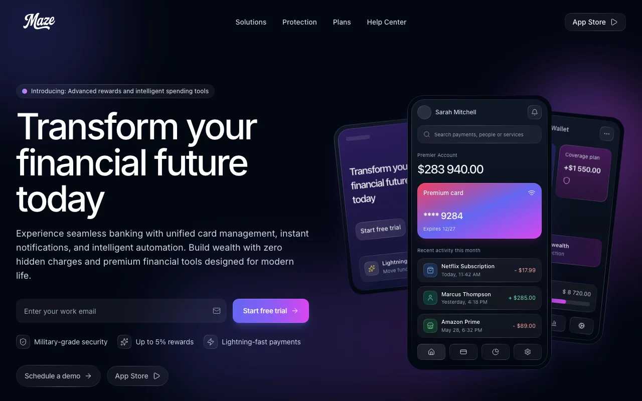 Prévia do template Maze Bank Financial Services