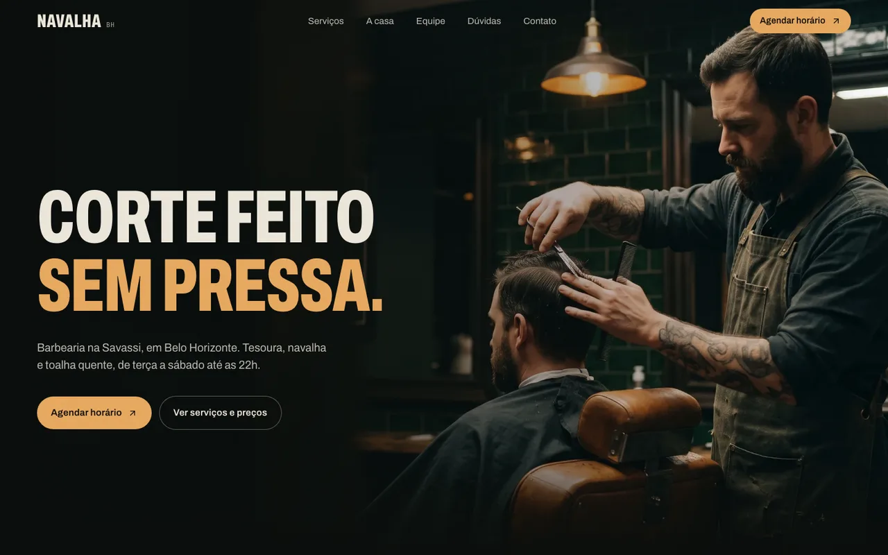 Prévia do template Navalha Barbearia, modelo de site para barbearia