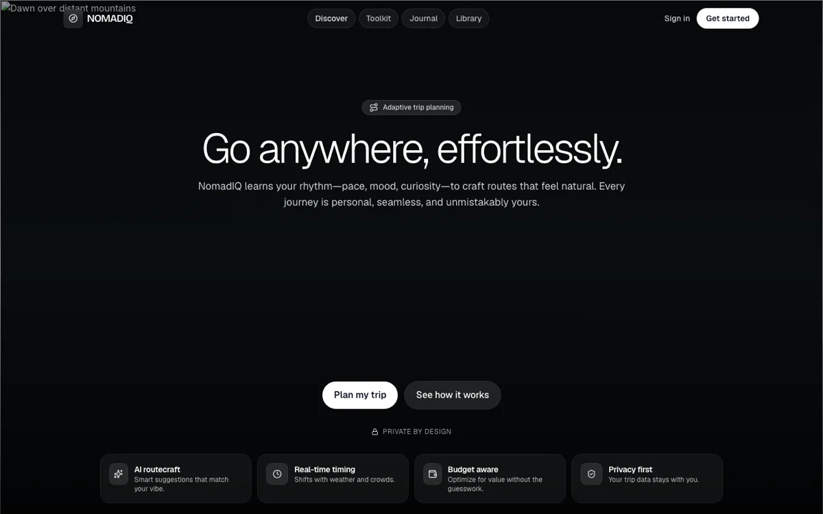 Prévia do template NomadIQ Adaptive Trip Planning