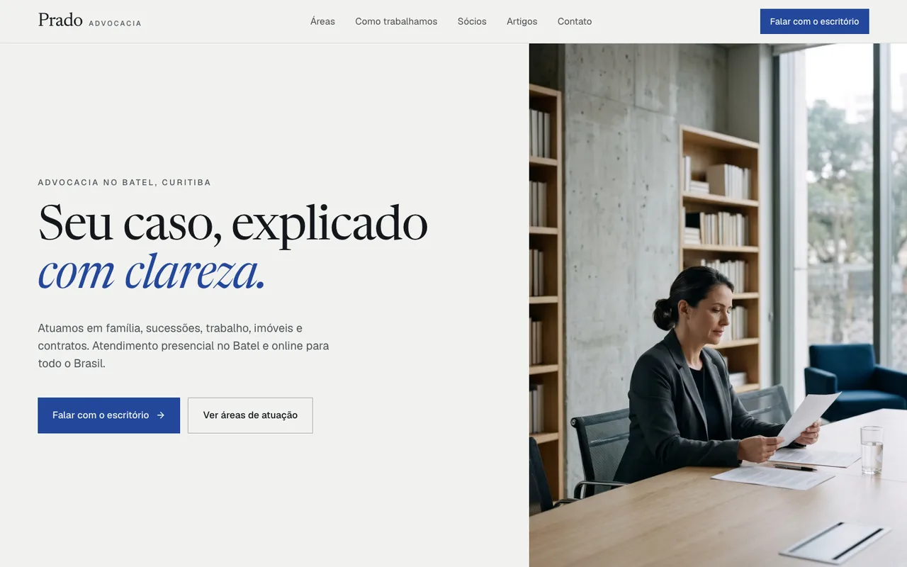 Prévia do template Prado Advocacia, modelo de site para advogado