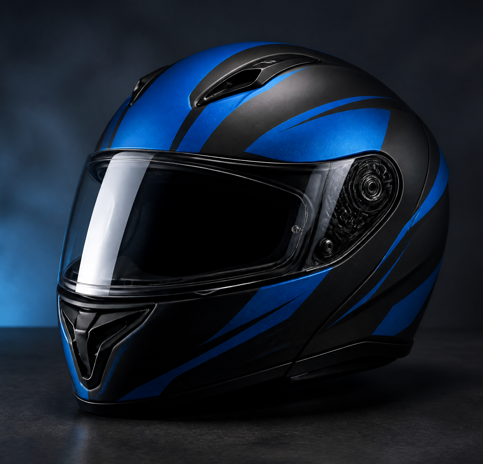 Blue and black motorcycle helmet