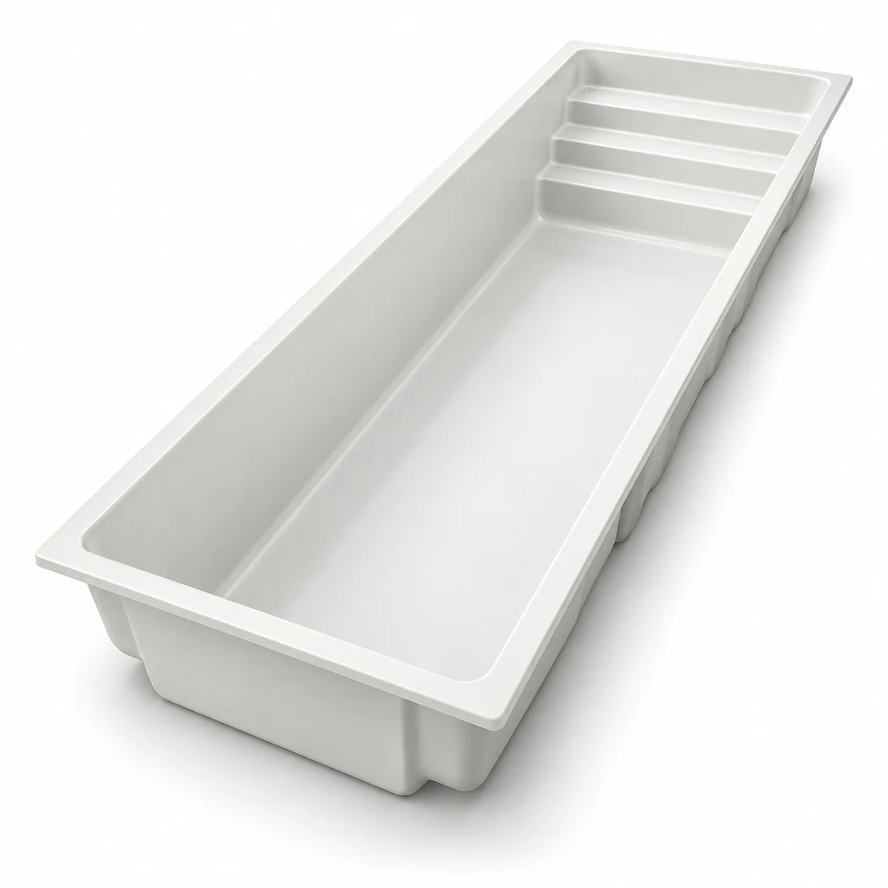 White fiberglass Lane pool shell with long swimming lane