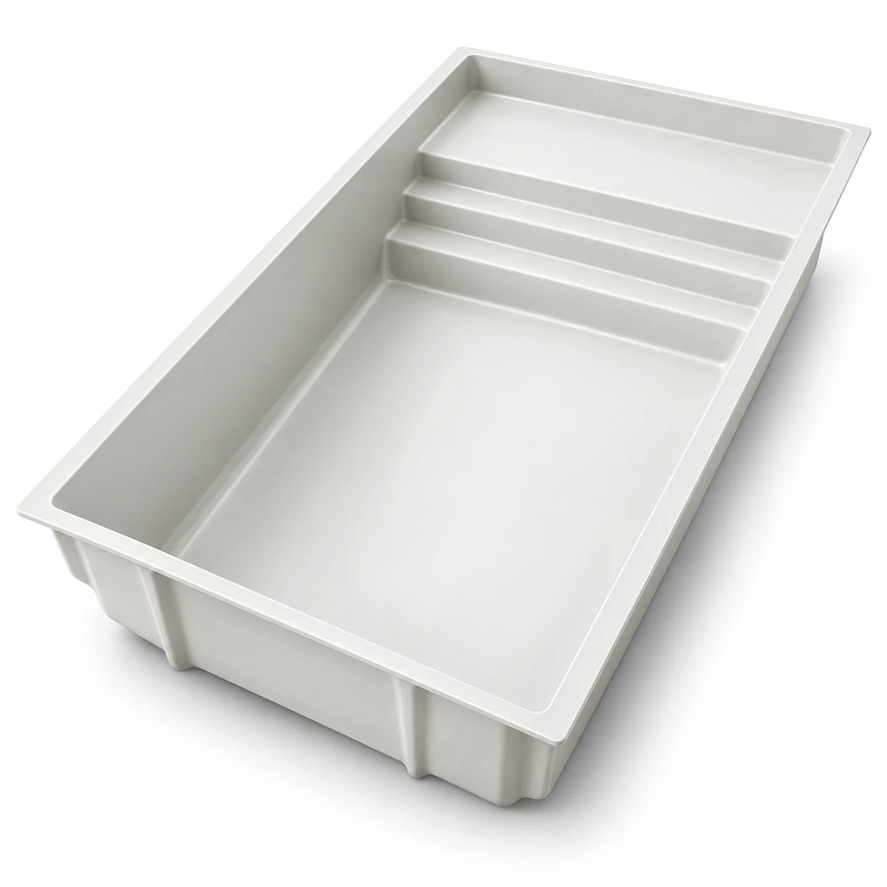 White fiberglass Terrace pool shell with full-width sun ledge