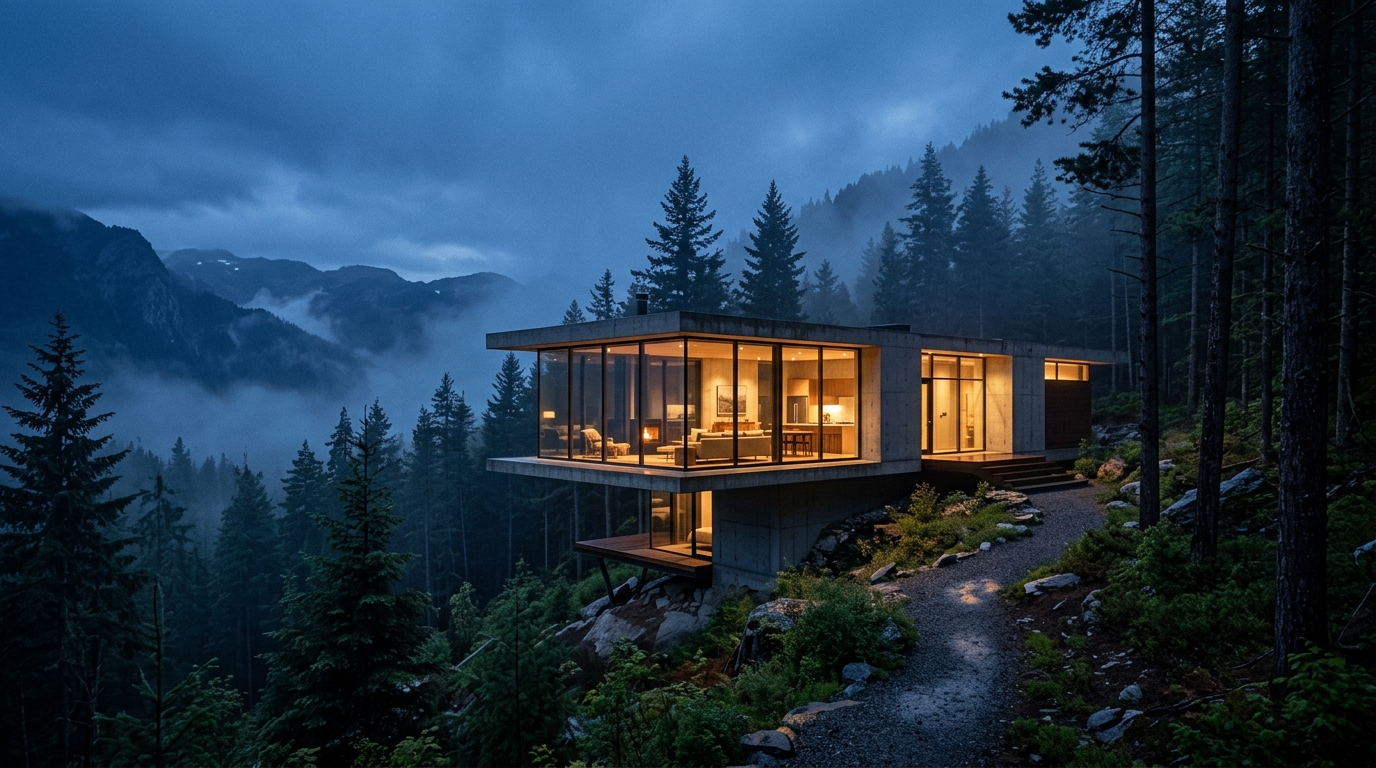 The residence at dusk