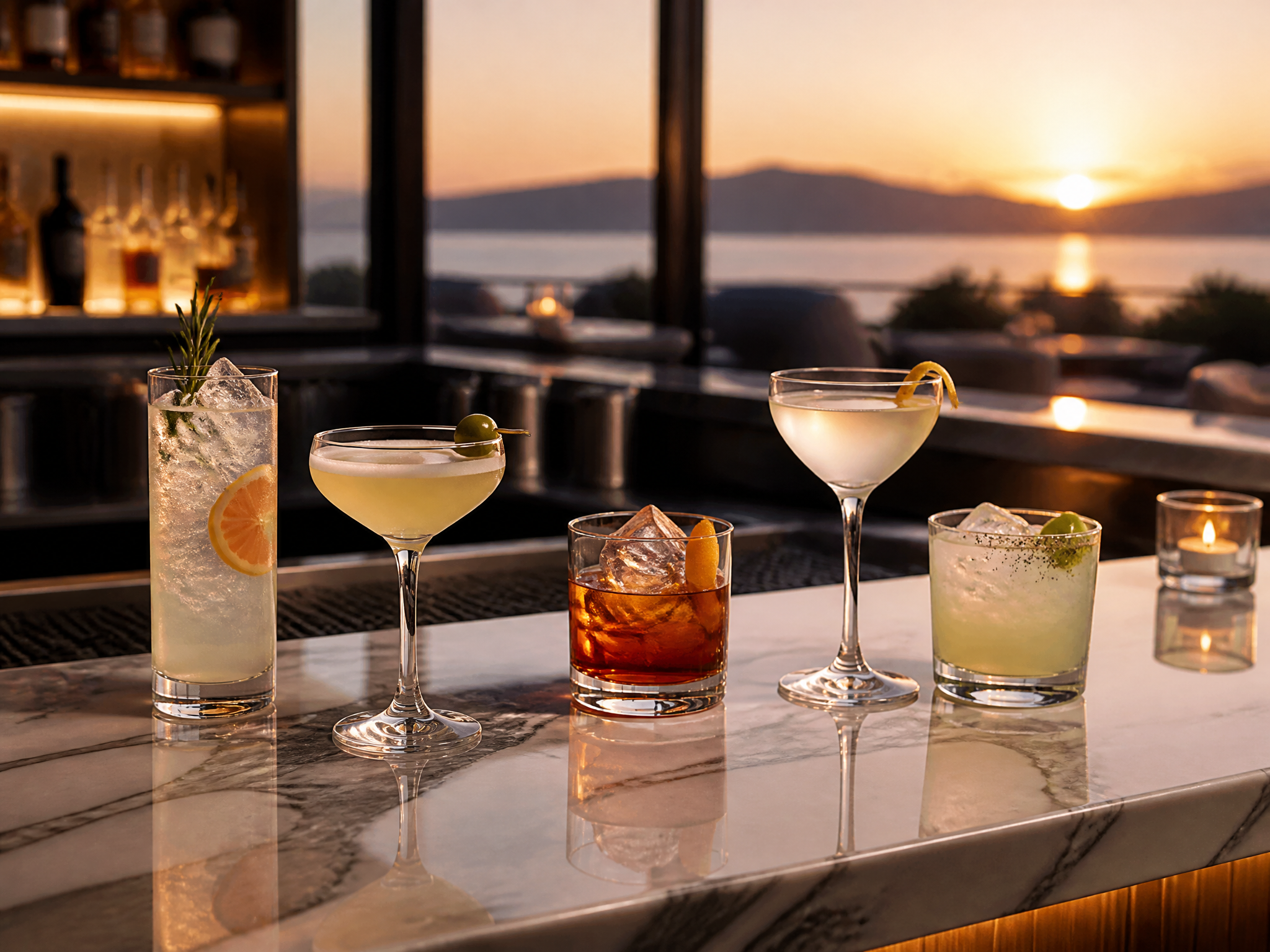 Cocktails on a marble bar