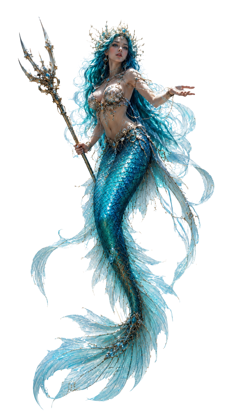 Ethereal Mermaid Queen with Trident