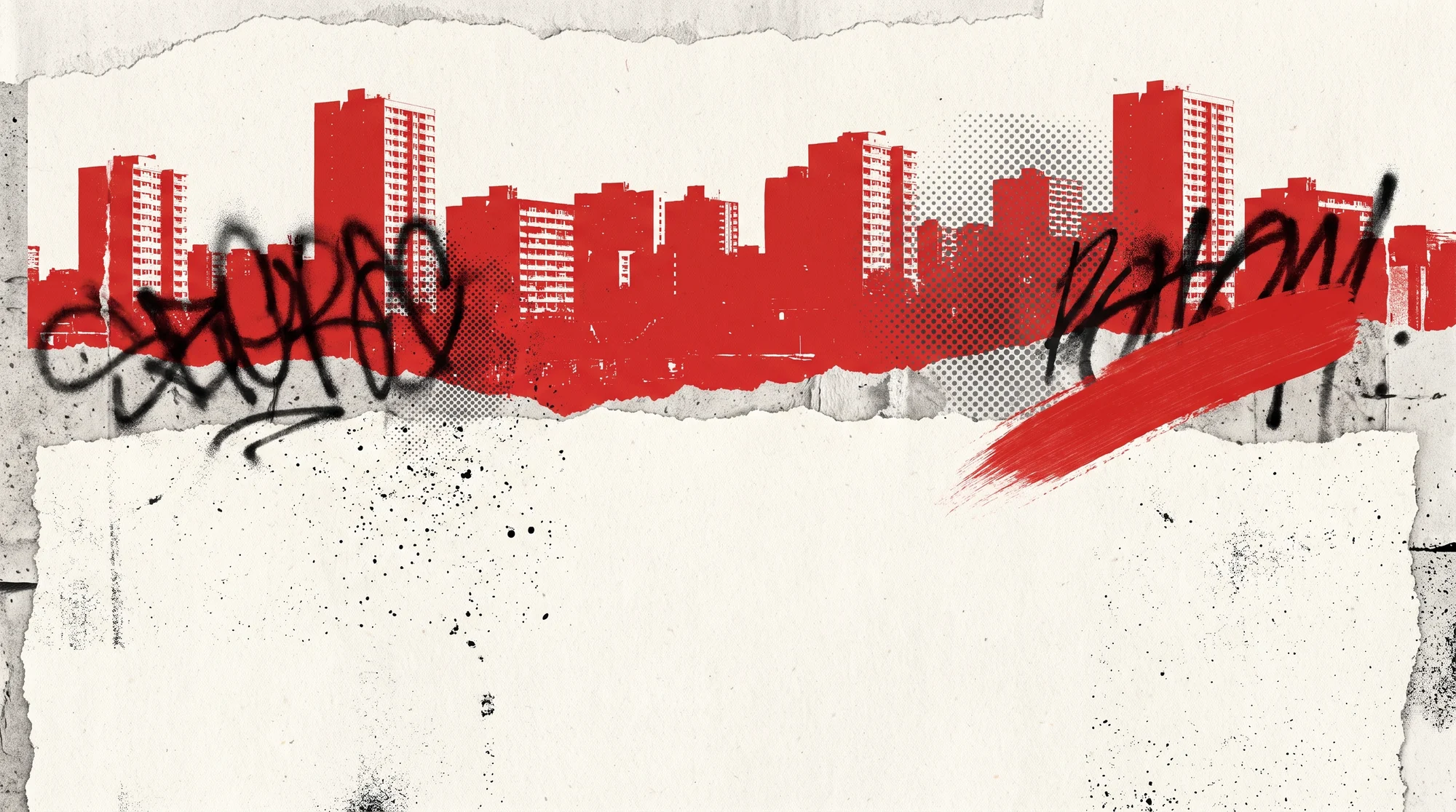 City skyline rendered as a flat red silhouette