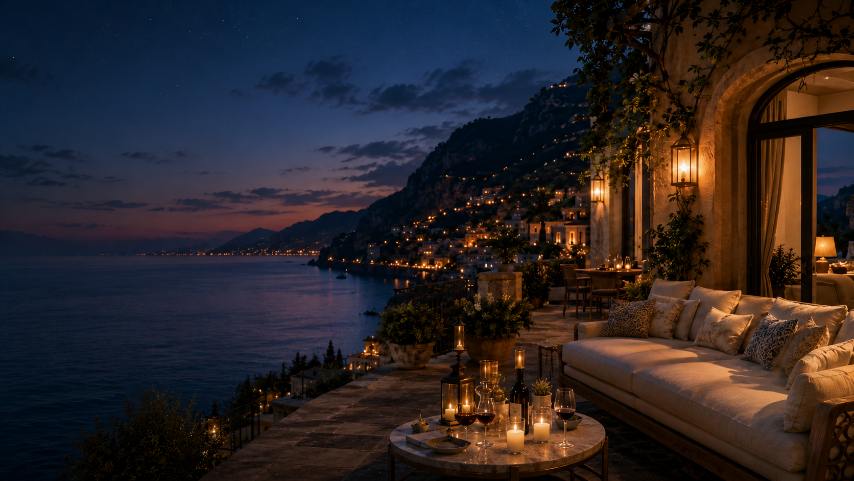 Evening Amalfi Coast terrace