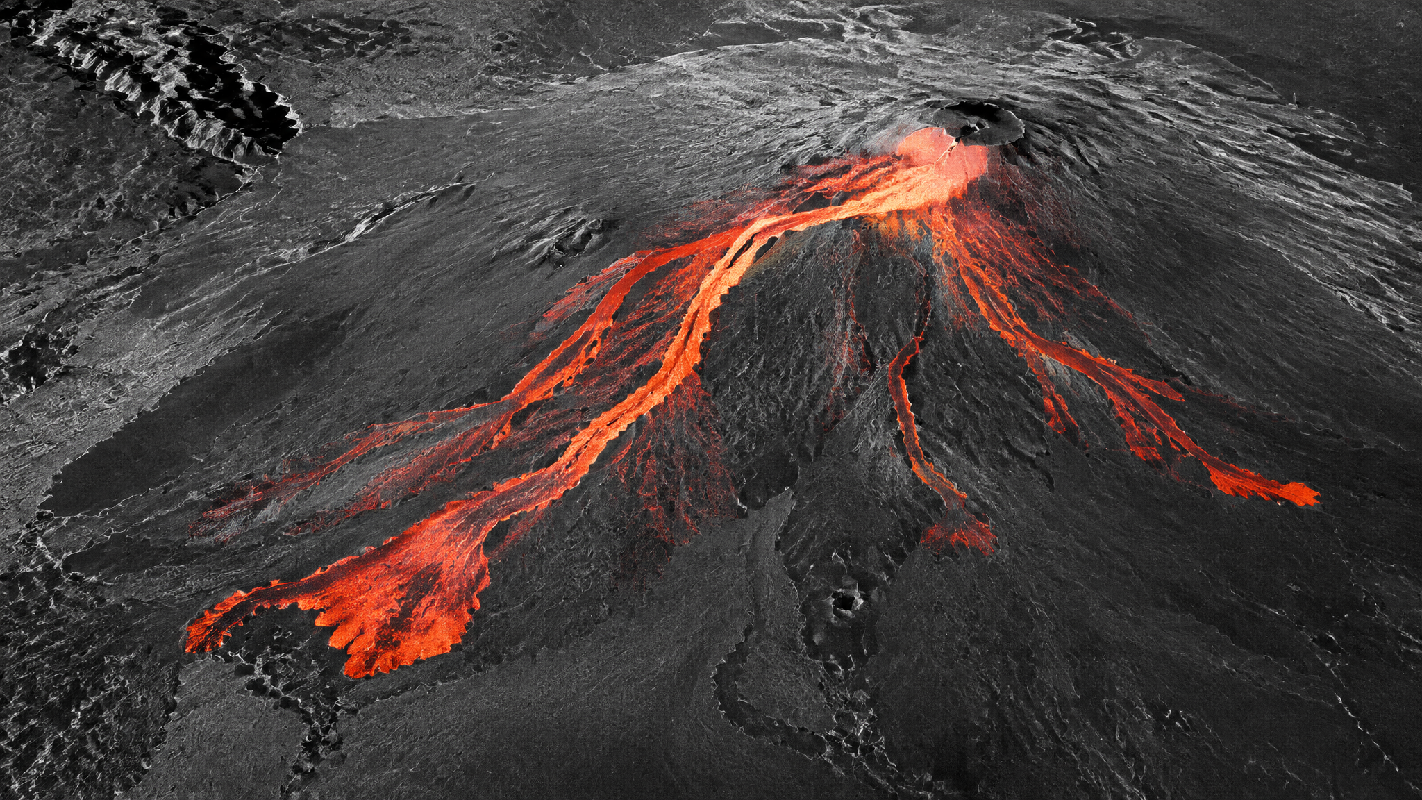 Radar image of lava flows on a shield volcano