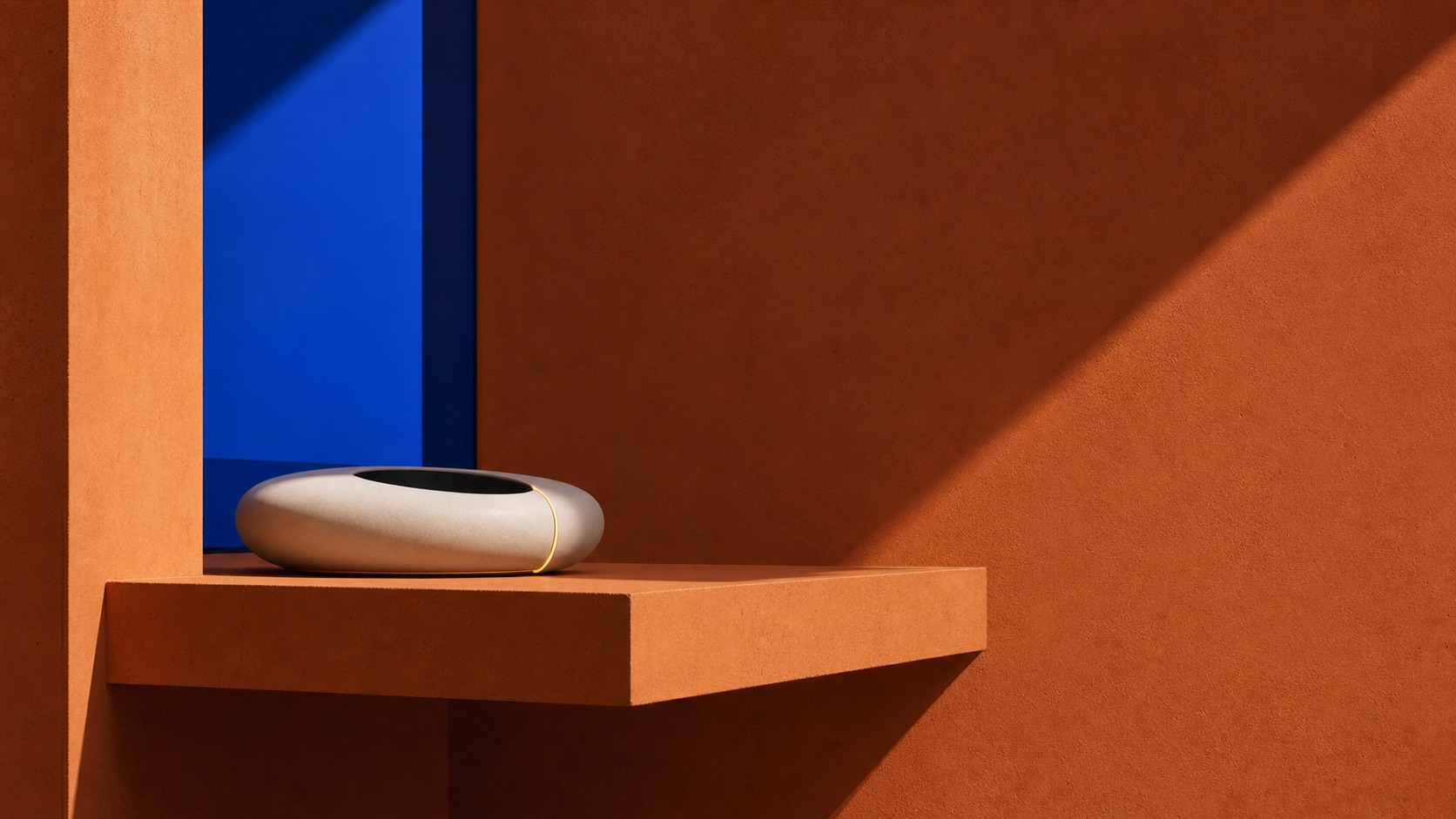 ECHO/01 in a graphic terracotta midday alcove
