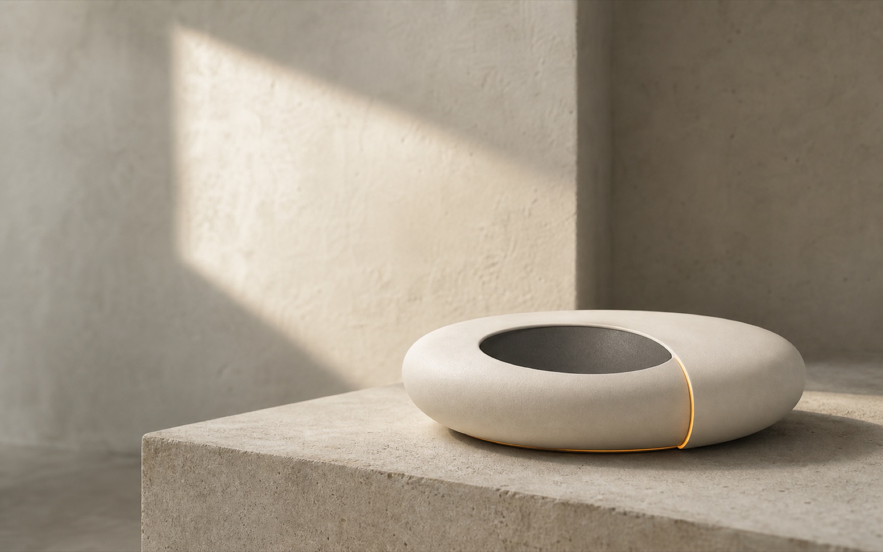 ECHO/01 sculptural ambient intelligence object on a stone plinth