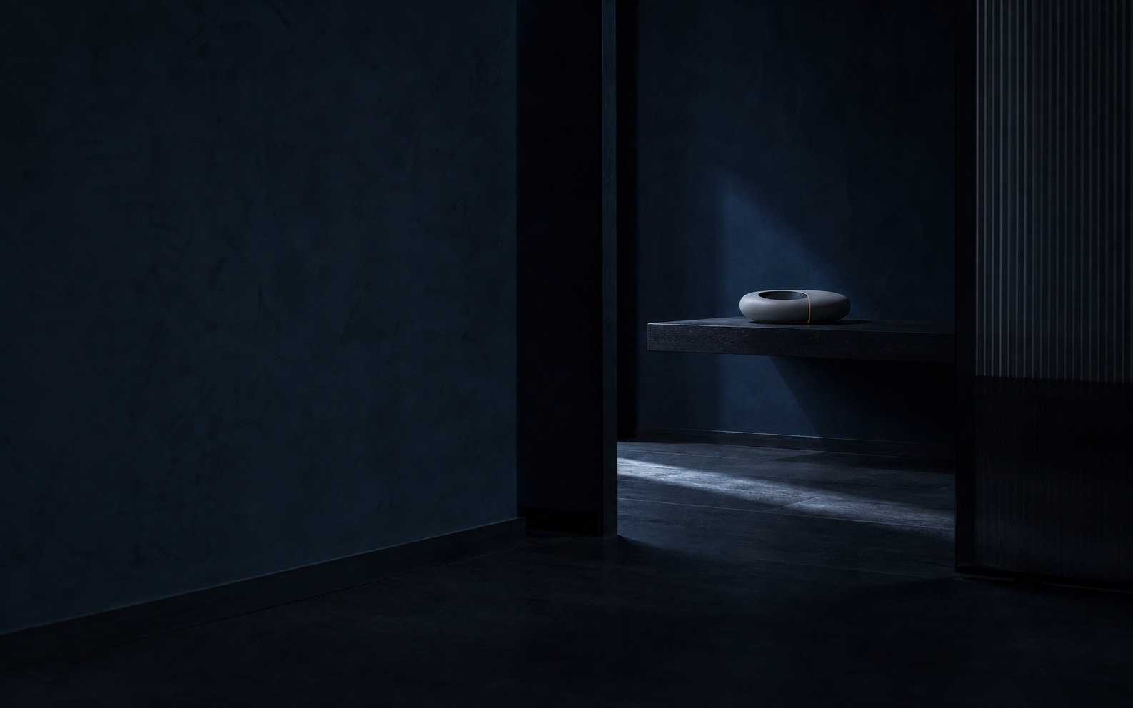 ECHO/01 receding into an indigo room at night