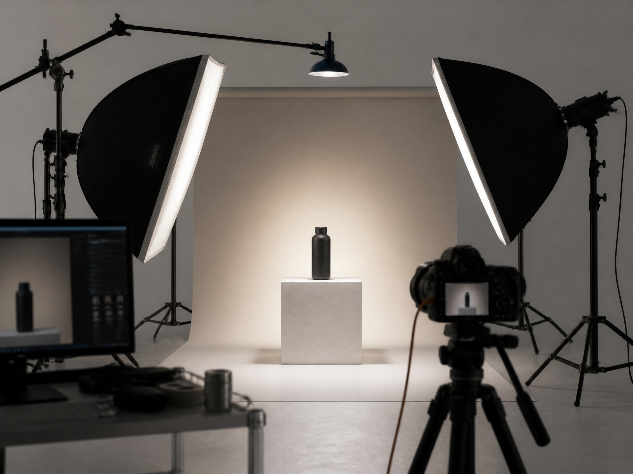 Studio product photography setup with softbox lighting