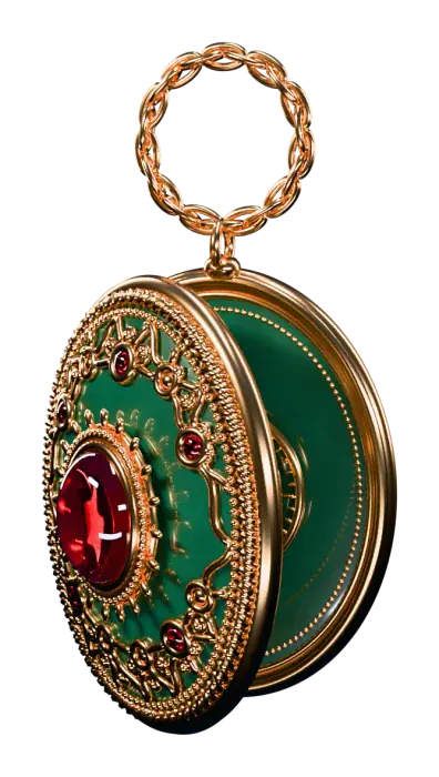 Open gold filigree locket set with a ruby
