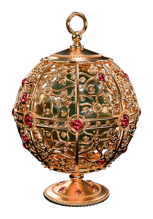 Gold filigree lantern with a glowing ruby core