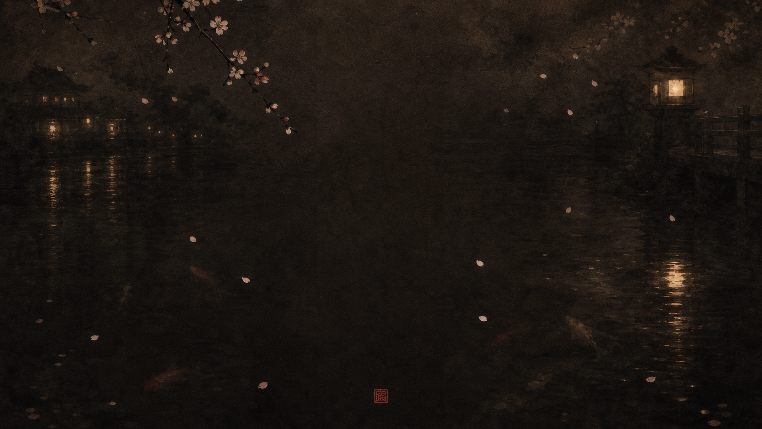 Night river lit by red lanterns