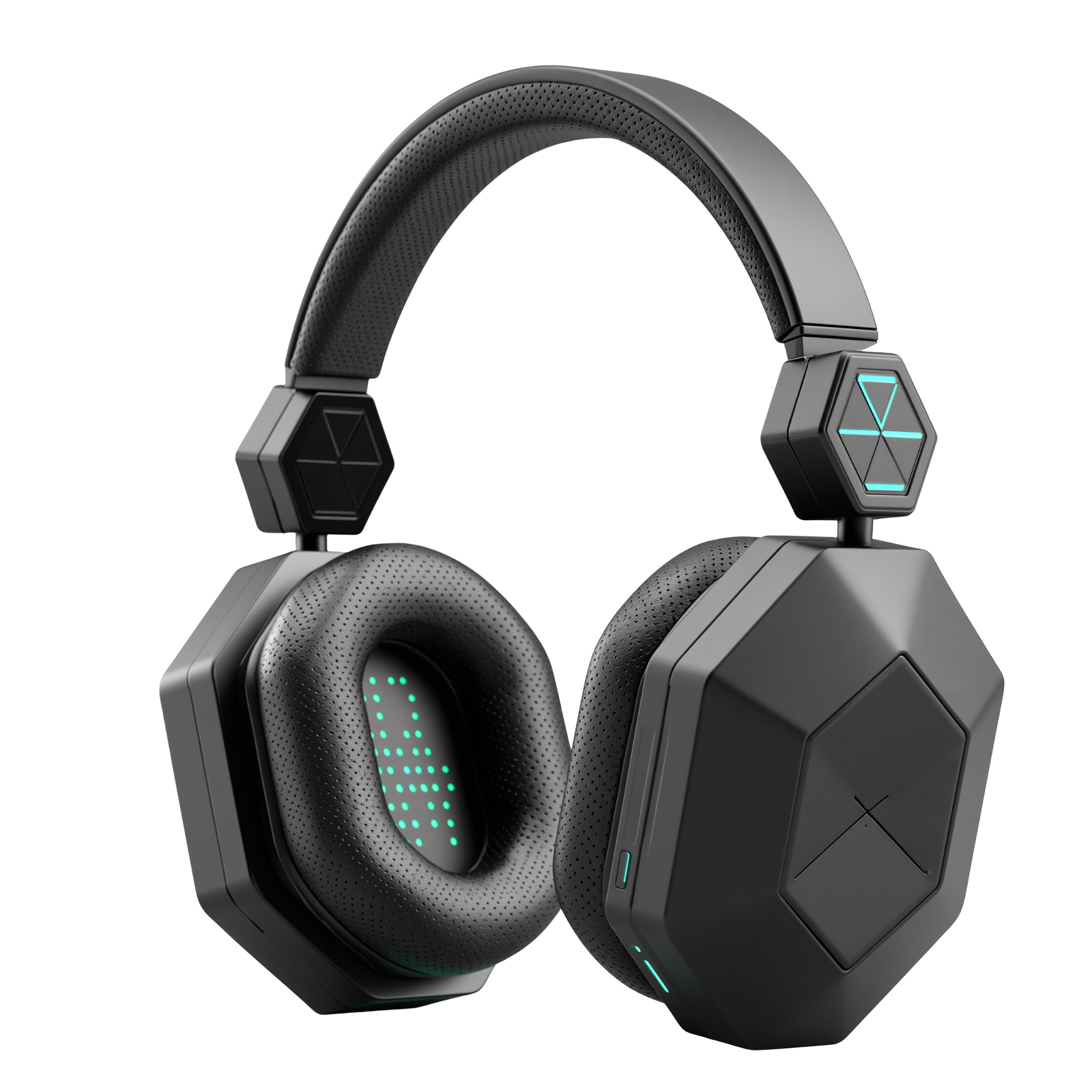 Futuristic producer wearing studio headphones