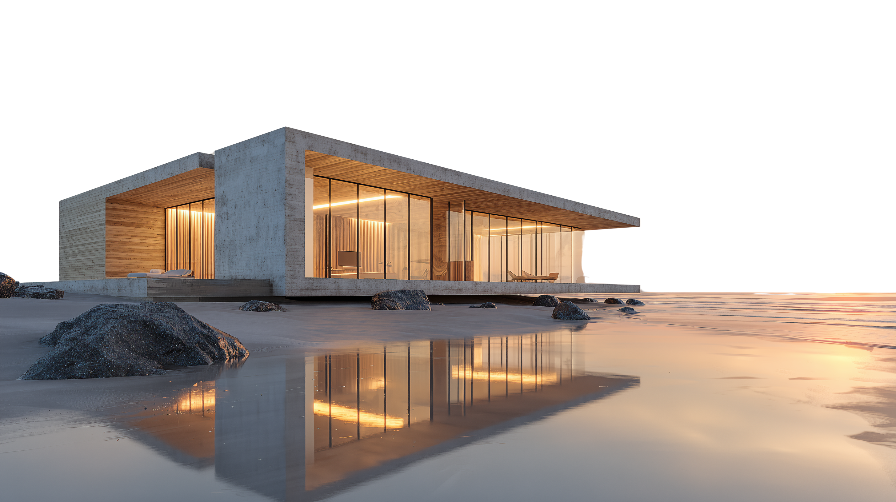 Modern coastal residence at blue hour
