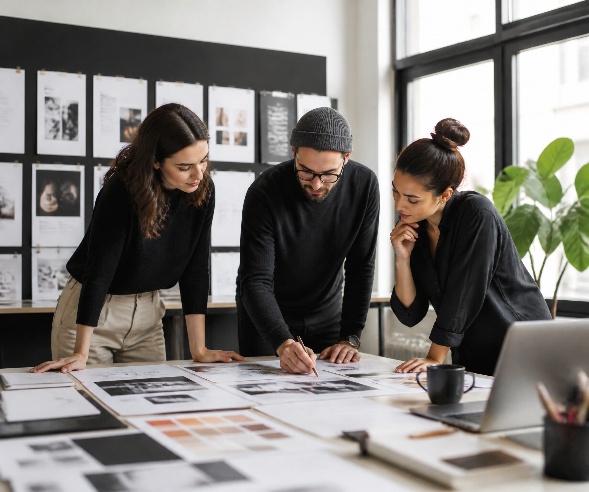 Designers reviewing work in the studio