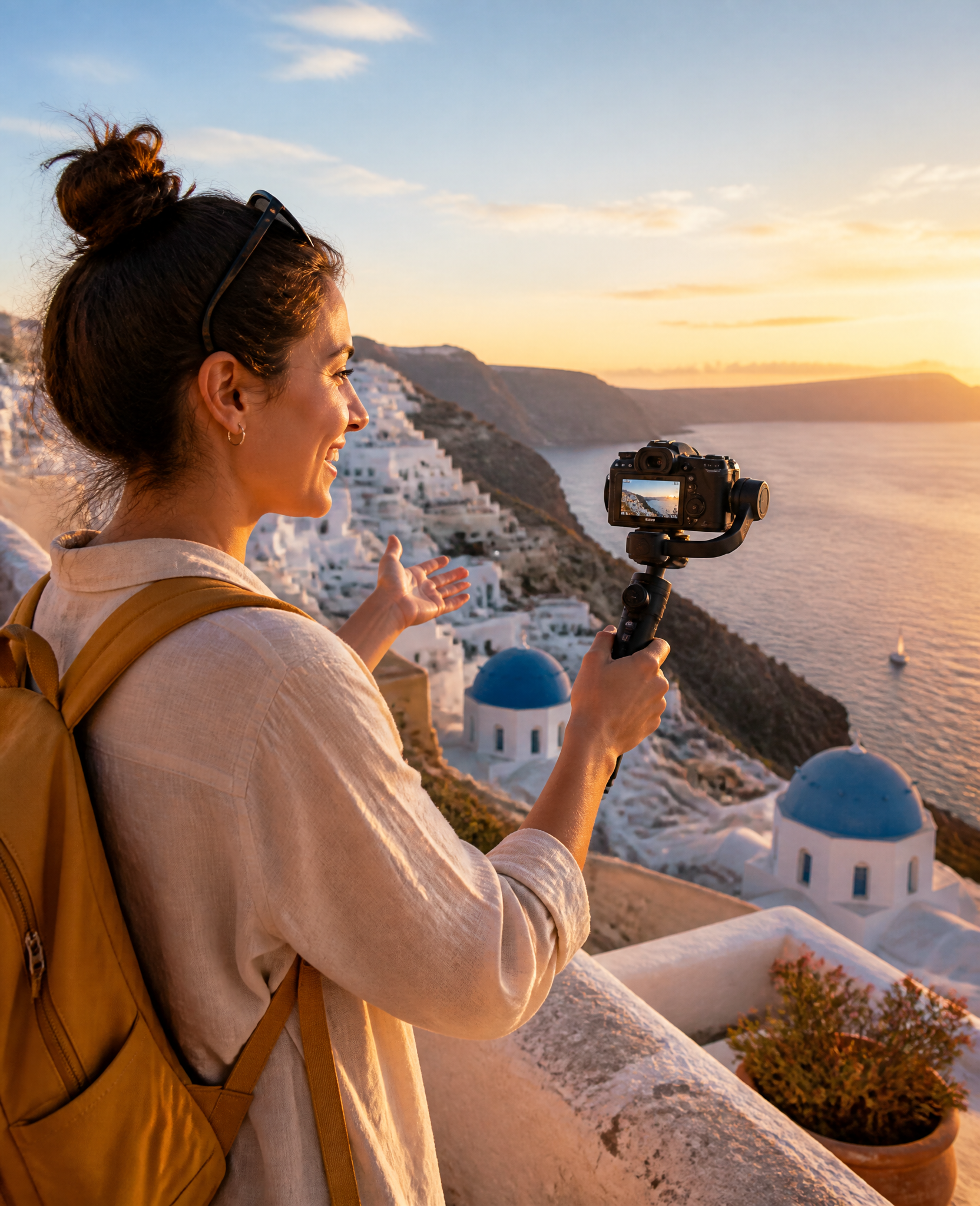 Travel creator recording on location