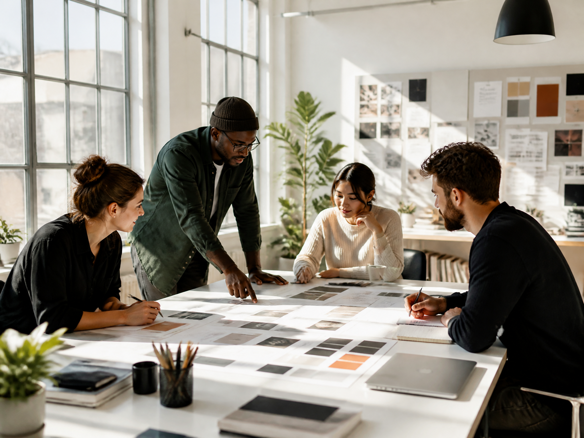 Creative team working in a light-filled studio