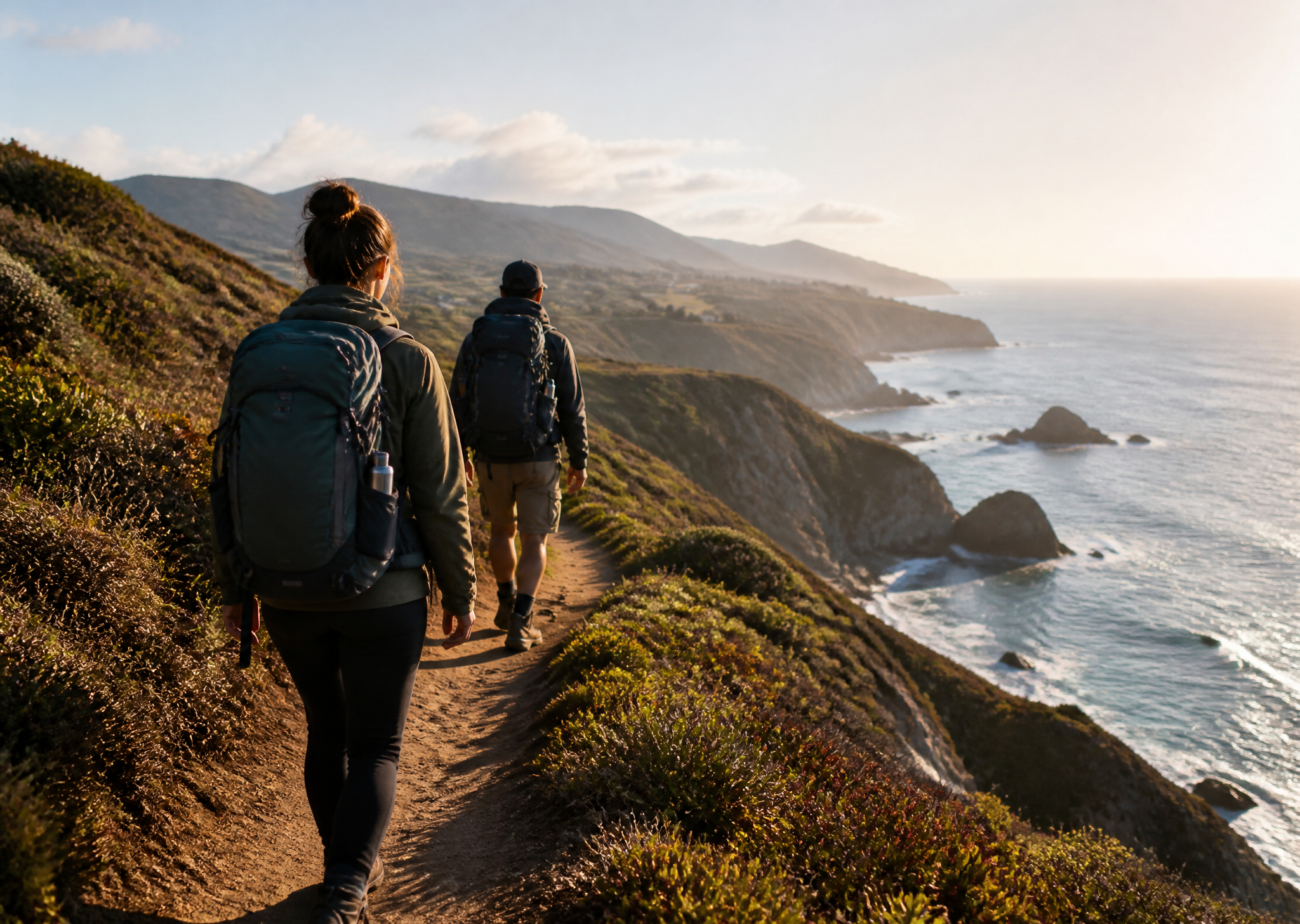 Hikers on a coastal trail