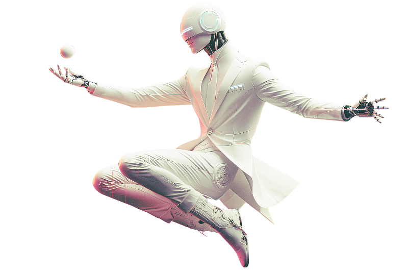 Futuristic Android in White Suit