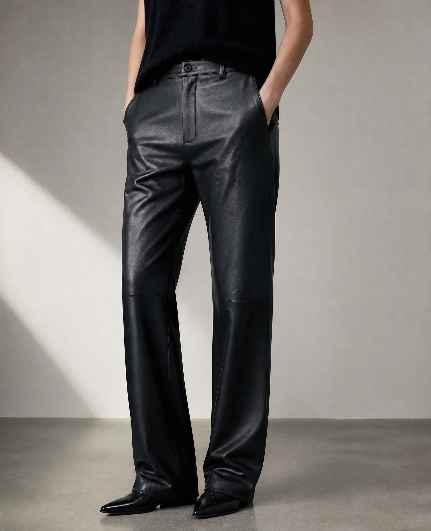 The Blake Trouser in deep ink leather