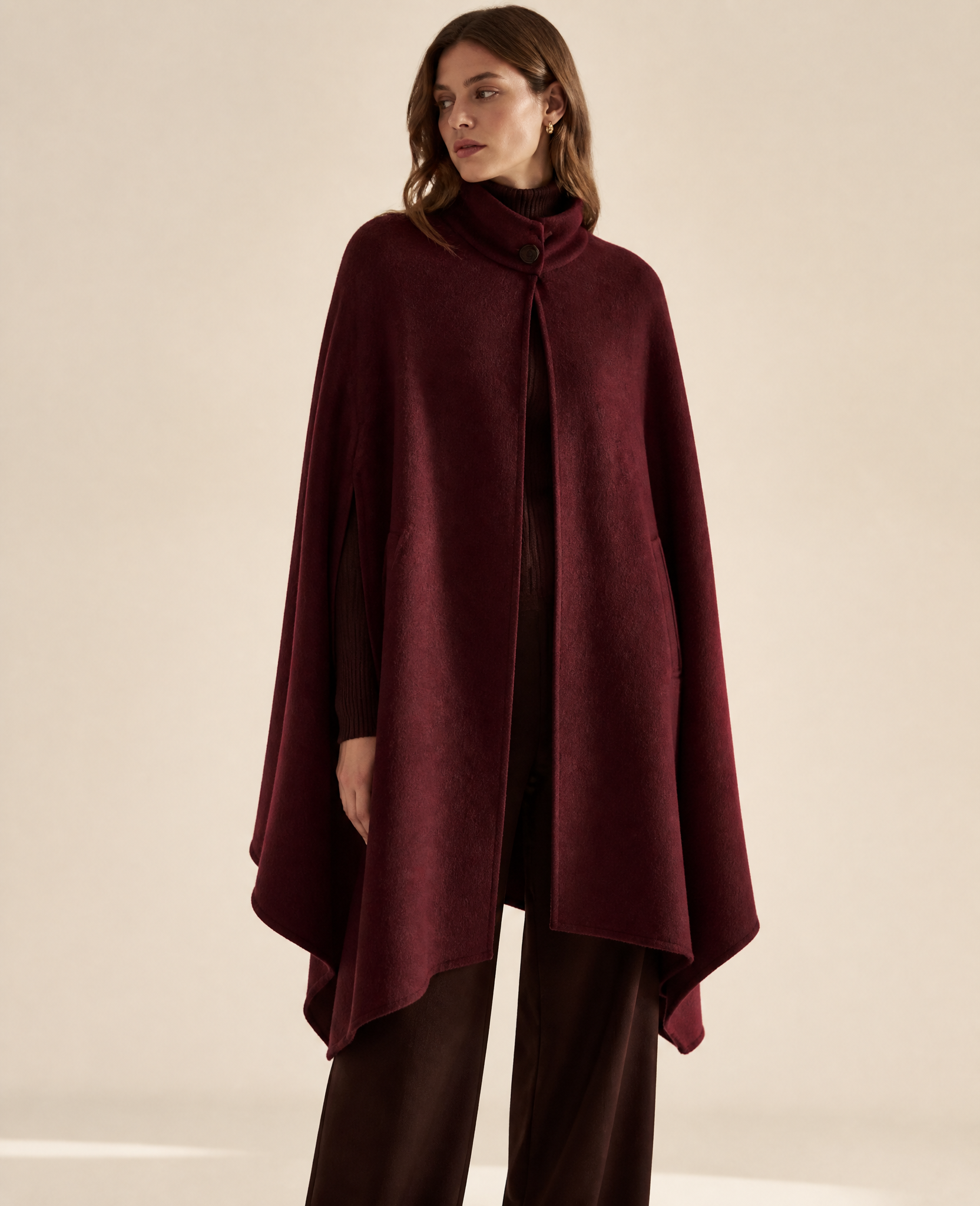 The Blaise Cape in brushed oxblood wool