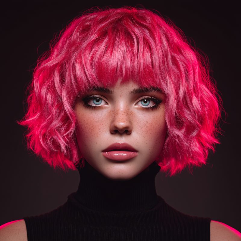 Portrait of woman with neon pink bob hair