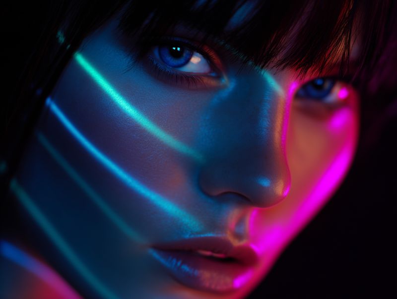 Cyberpunk Neon Portrait Close-Up