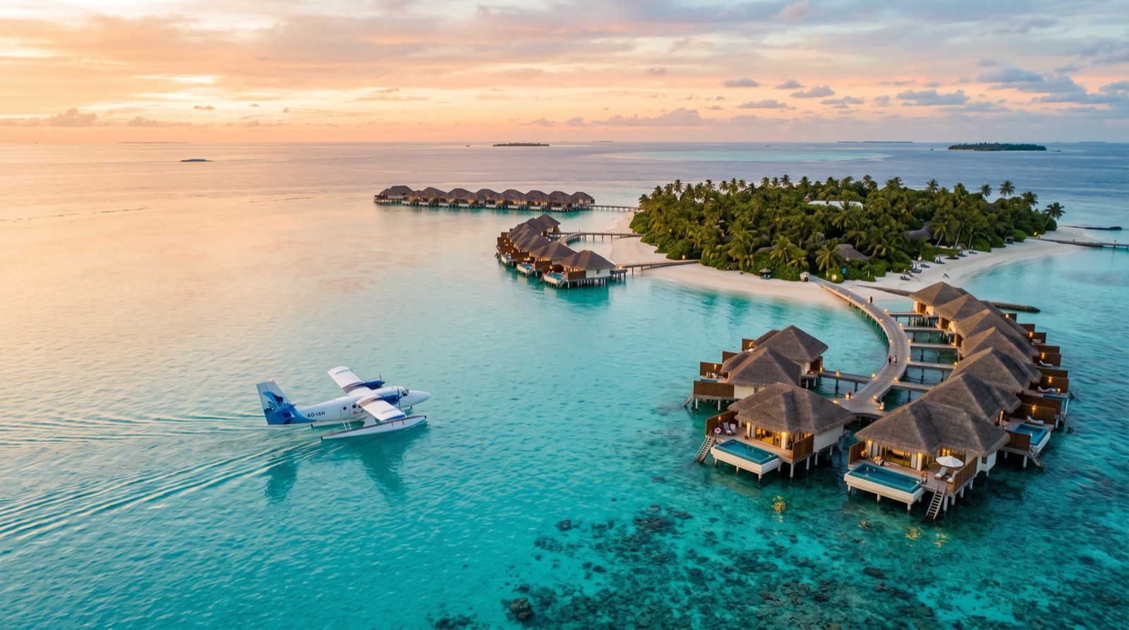 A seaplane arriving at the island
