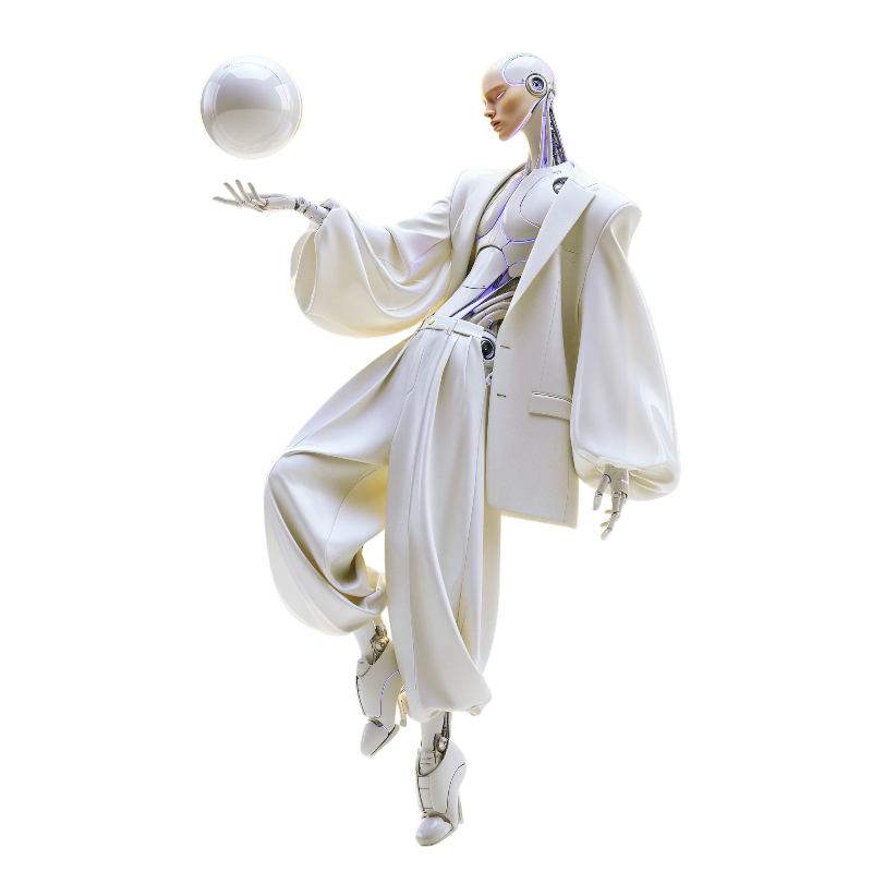Futuristic Cybernetic Bride with Floating Laptop