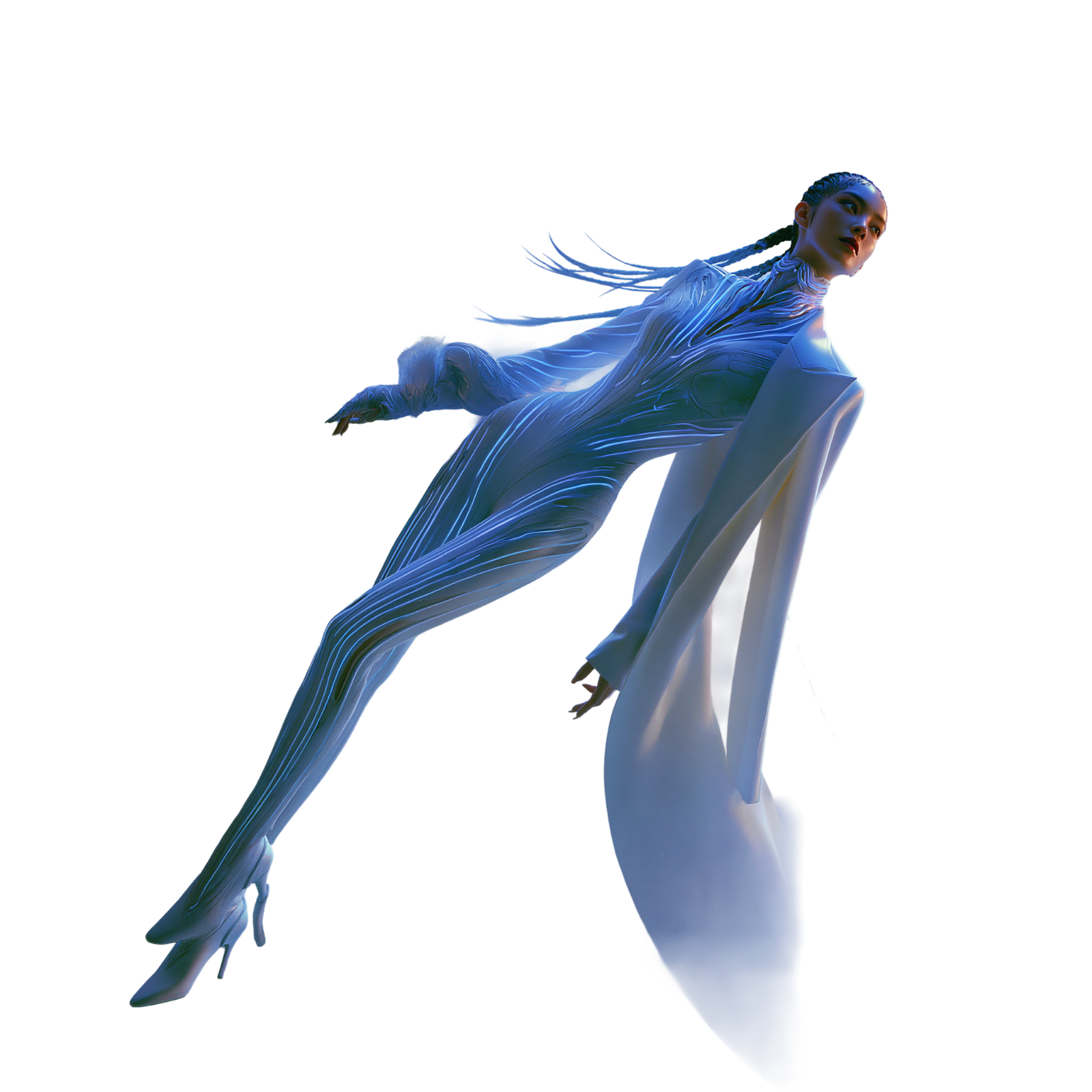 Futuristic Android in White Suit