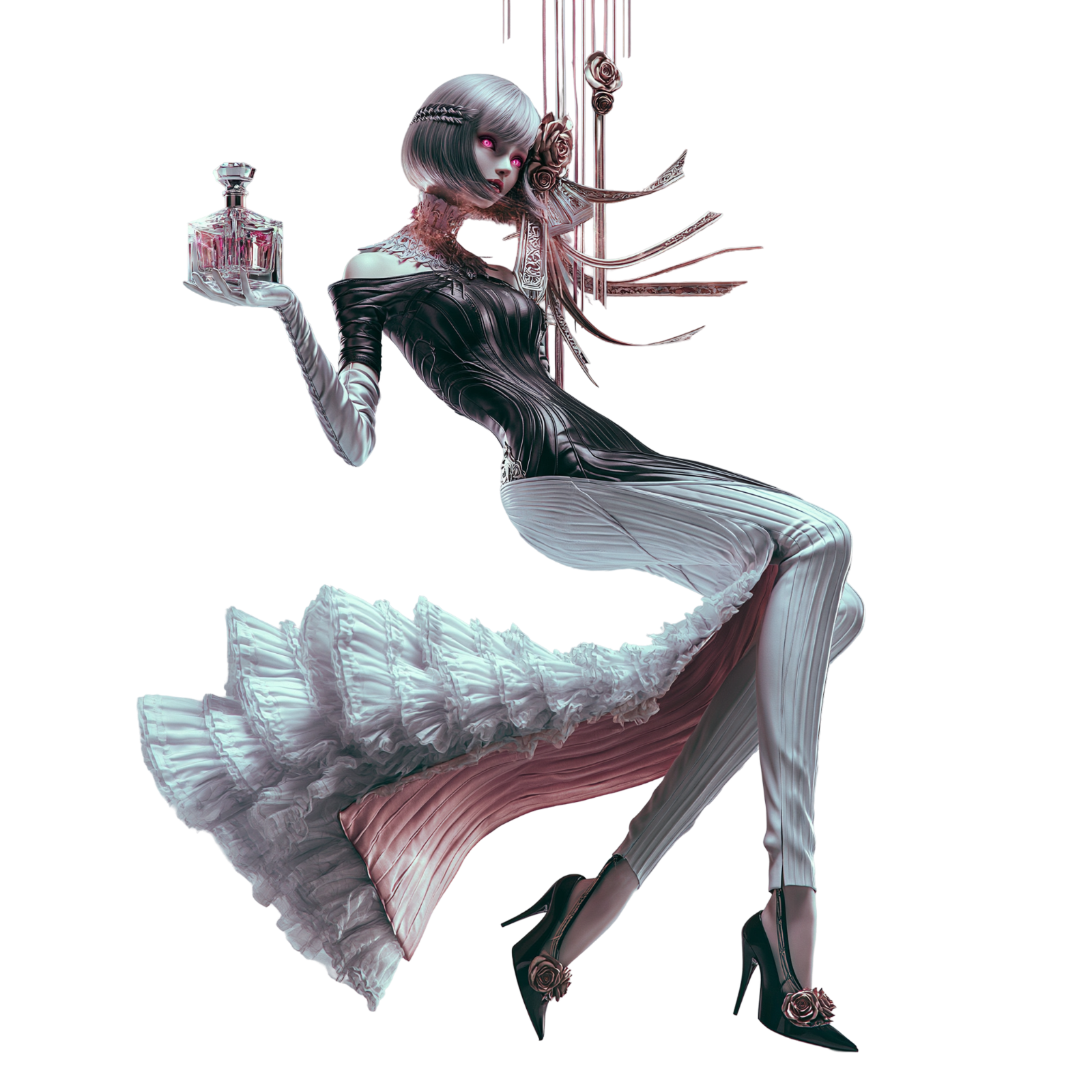 Futuristic Android in White Suit