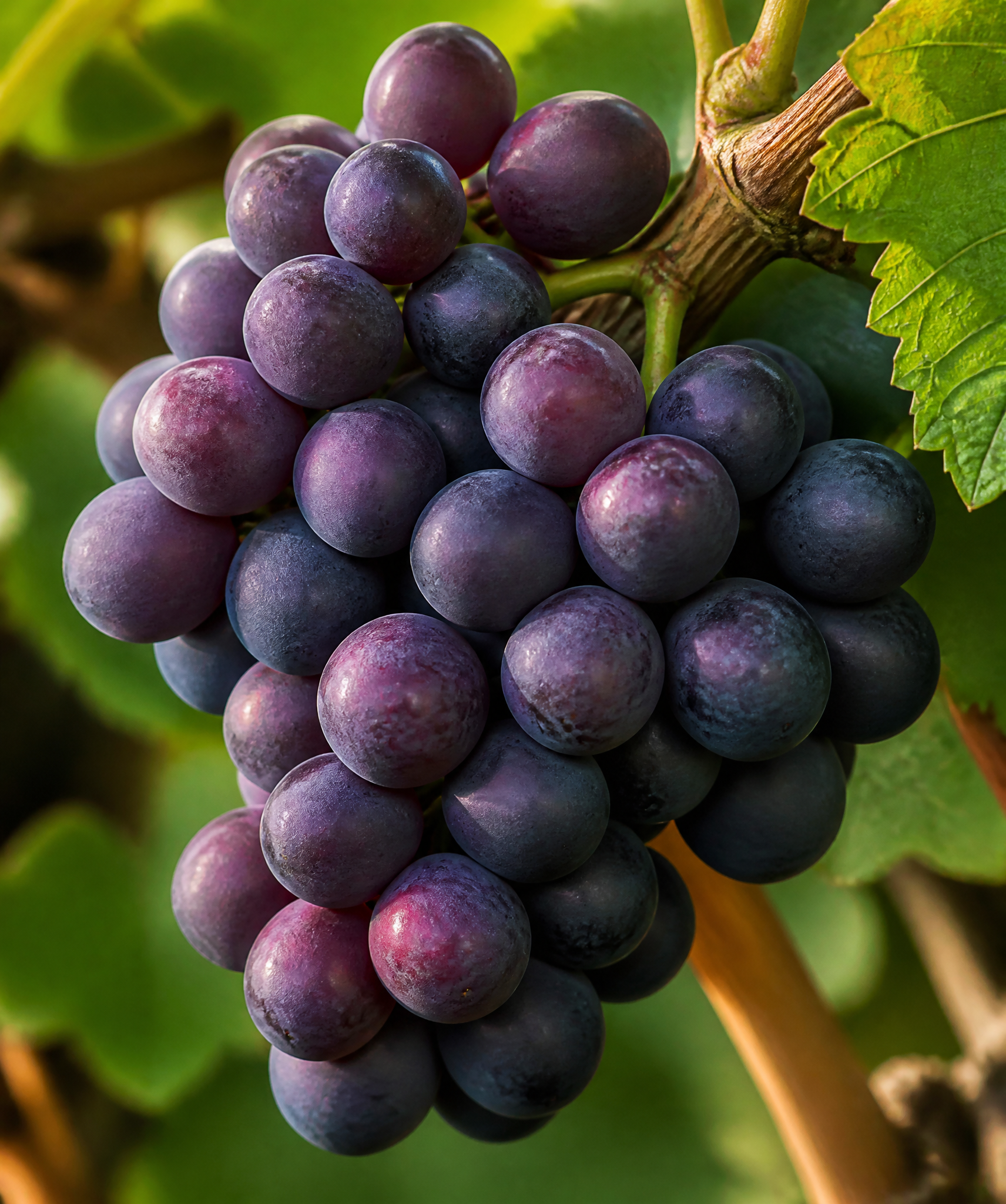 Close-up of mature purple grapes
