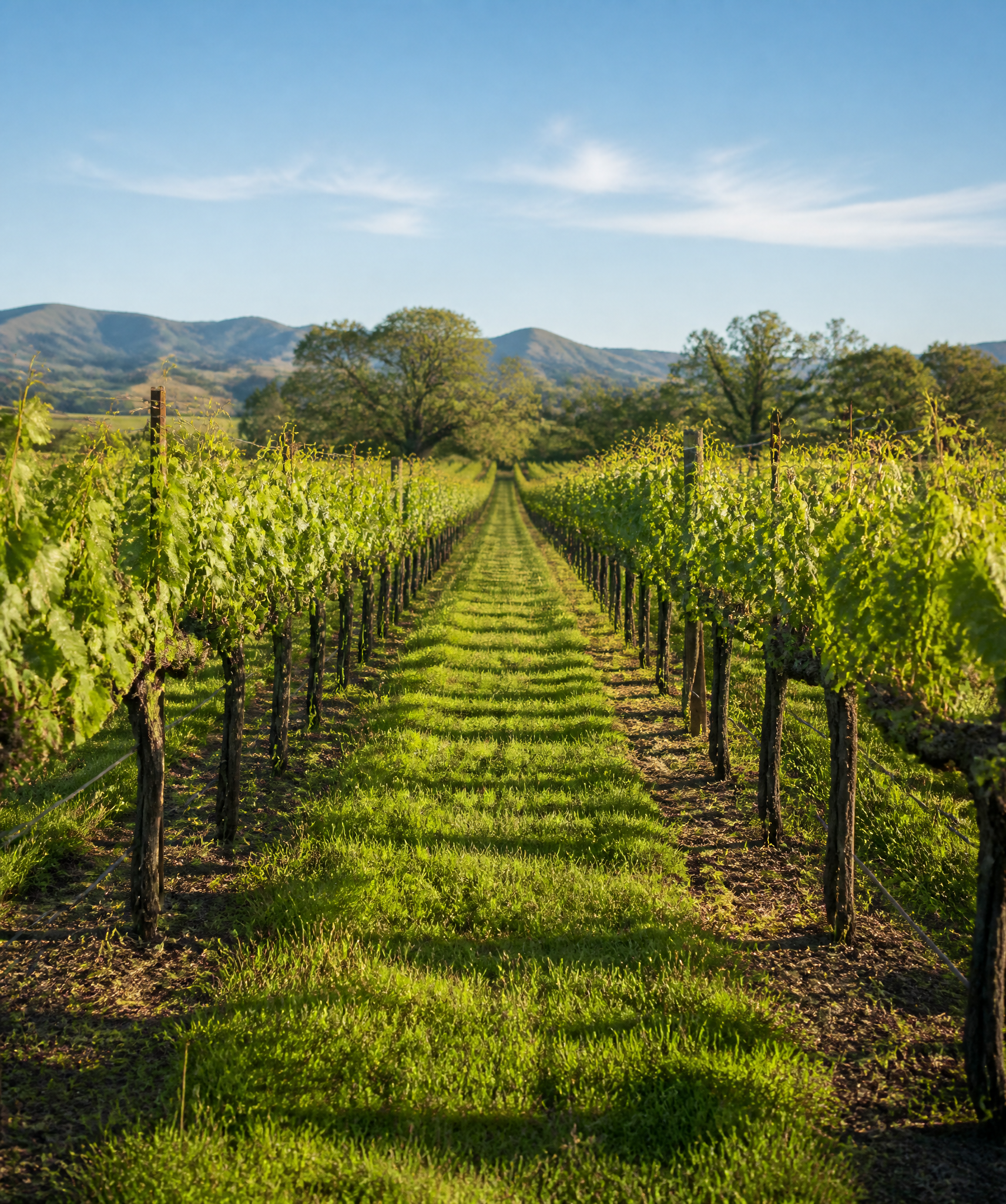Vineyard rows in clear natural light
