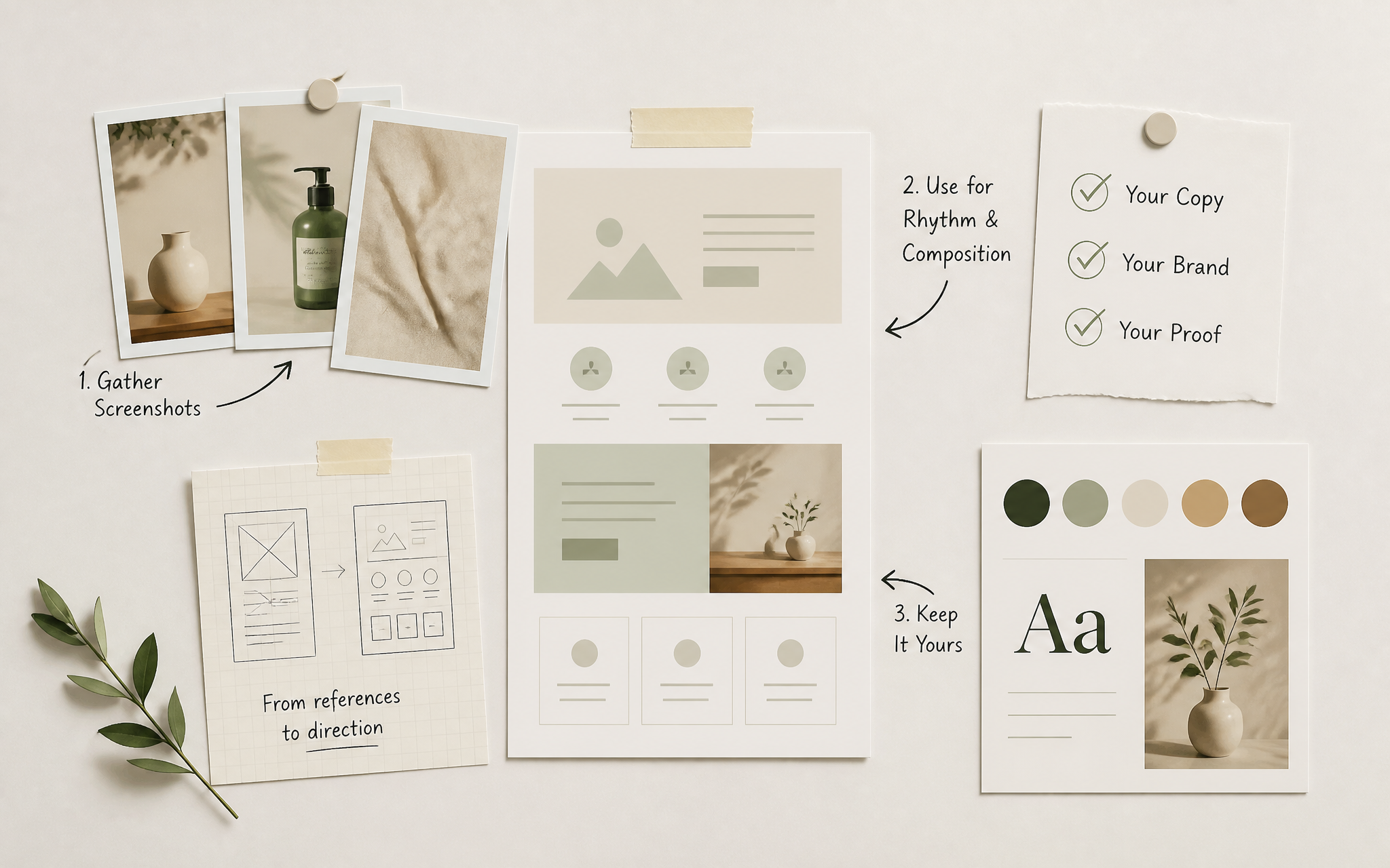 Screenshots and references arranged for page direction