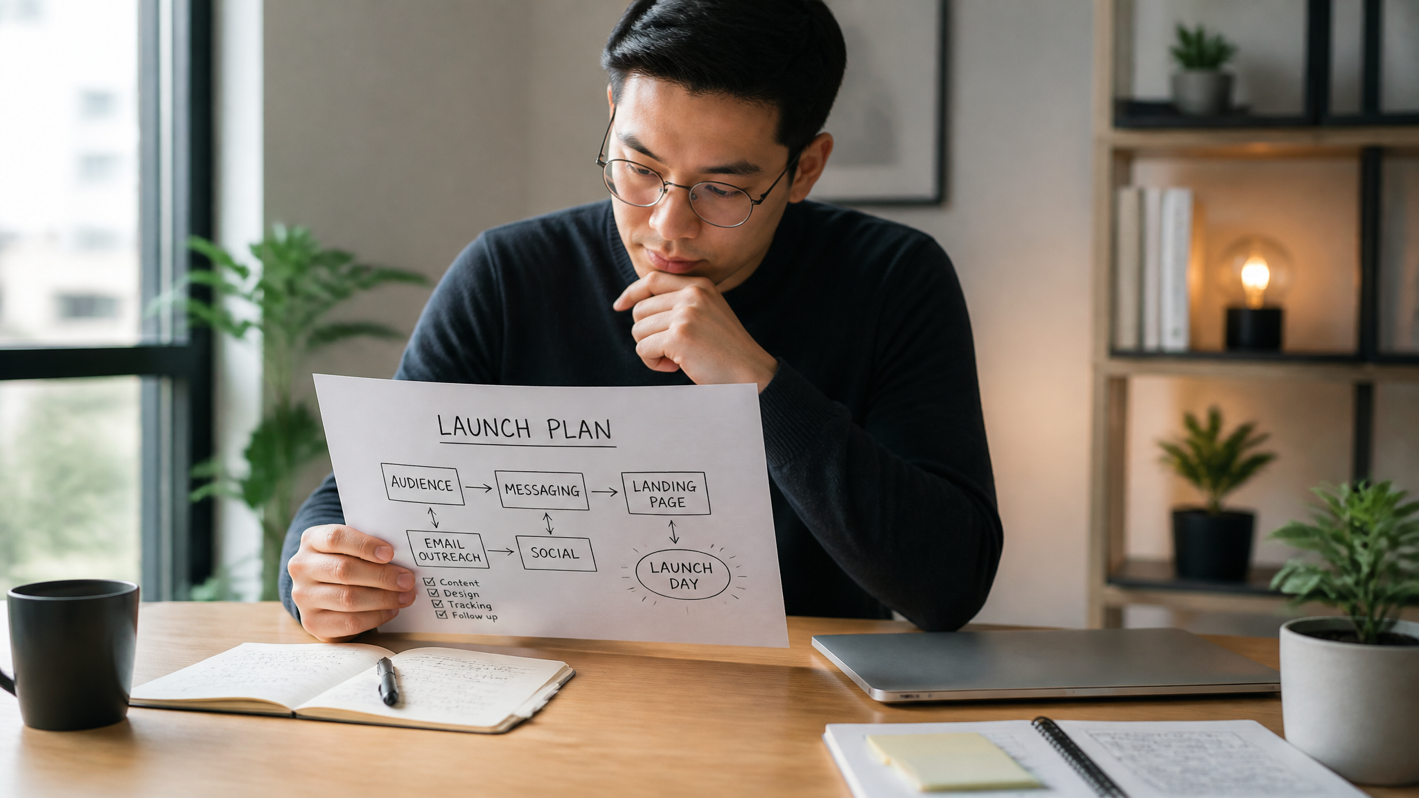 Founder reviewing a launch plan