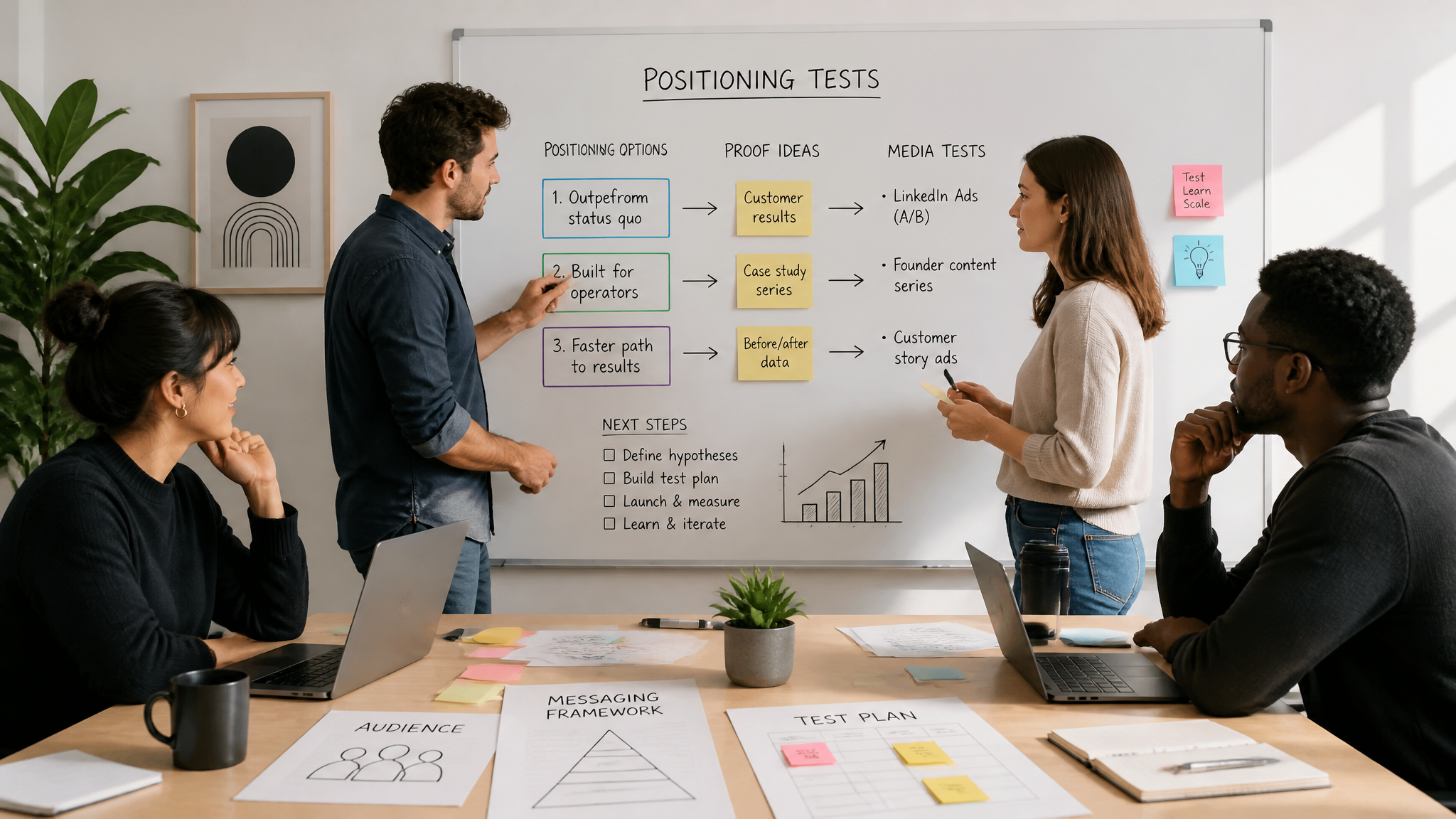 Marketing team planning positioning tests