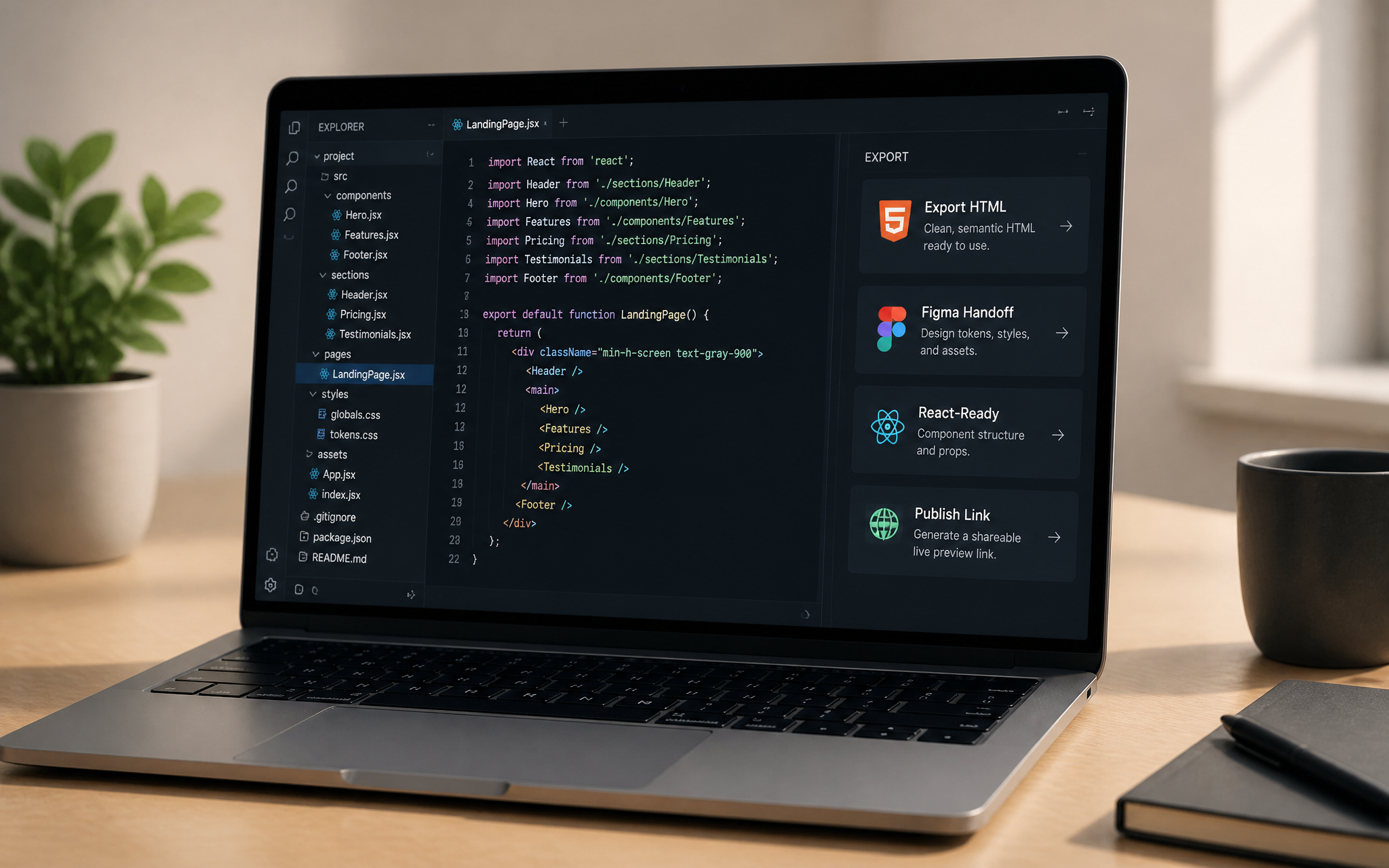 Code editor open on a laptop for export